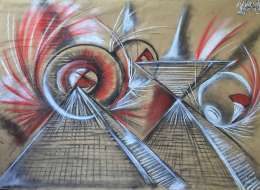 Svetionik Art Nikola Jankovic Pyramids and Spheres Pastel Charcoal Paper